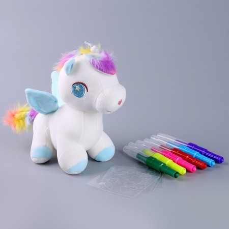 Soft toy "Unicorn", with felt -tip pens and stencils mix-3