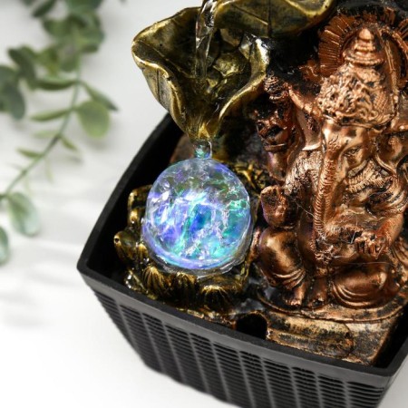 The desktop fountain from the network, the backlight "Bronze Ganesha and lotuses" 22x13x13 cm-3