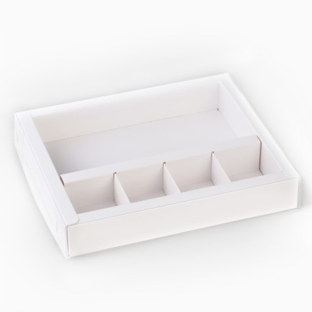 Box for 4 sweets and chocolate with cells "White" 18.8 x 15.7 x 3 cm