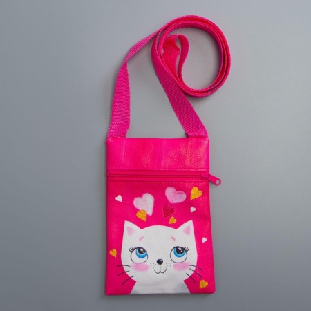 Gift set for the girl "cat", bag, brooch, raspberry color-2