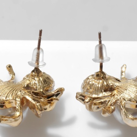 Earrings with pearls "Spider" miniature, white color in gold-2
