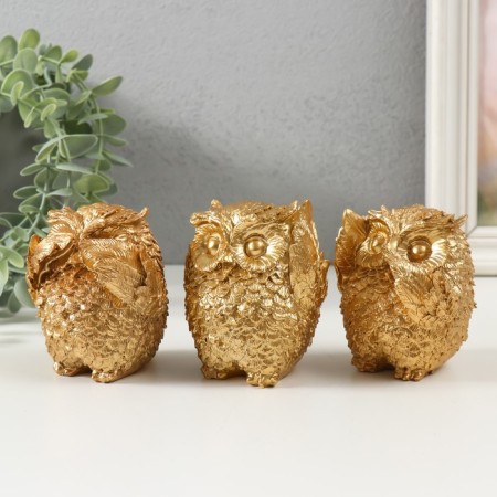 Souvenir Polystone "Golden owls" gold set 3 pcs 7.5x7.5x9 cm-3