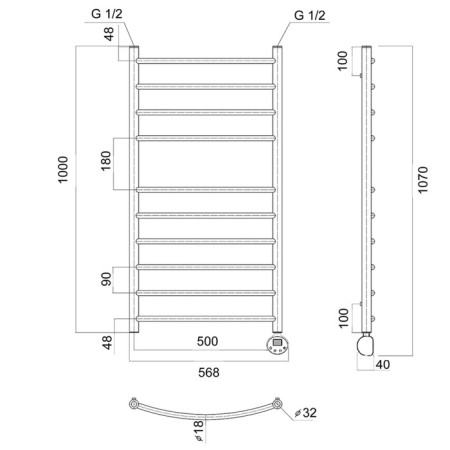 Domoterm electric heated towel rail "Calipso" P10, 500x1000 mm, right, chrome-3