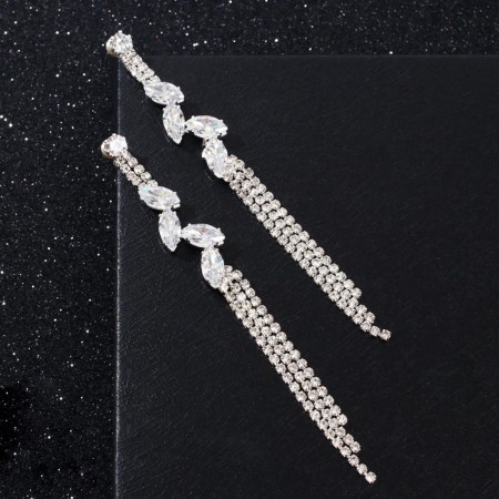 Hanging earrings with rhinestones "evening" scattering of crystals, white color in silver, 9.5 cm-3