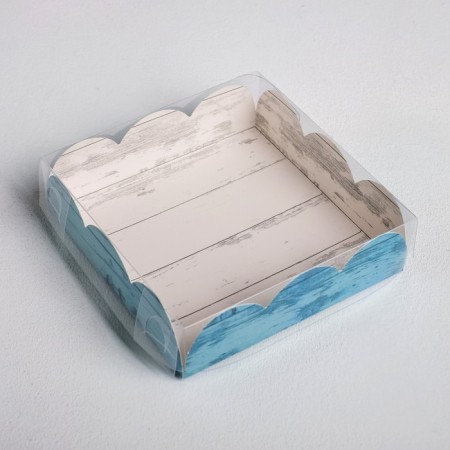 Cookie box, confectionery packaging with PVC lid, "tasty", 10.5 x 10.5 x 3 cm
