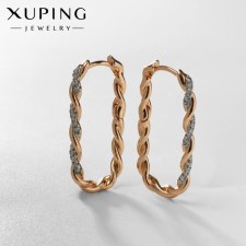 Earrings with rhinestones Xuping interweaving, pigtail, white color in pink gold