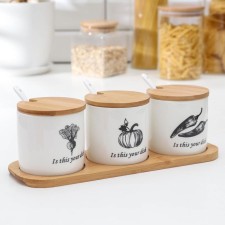A set of ceramic cans for bulk products on a wooden stand “Estet. Vegetables 