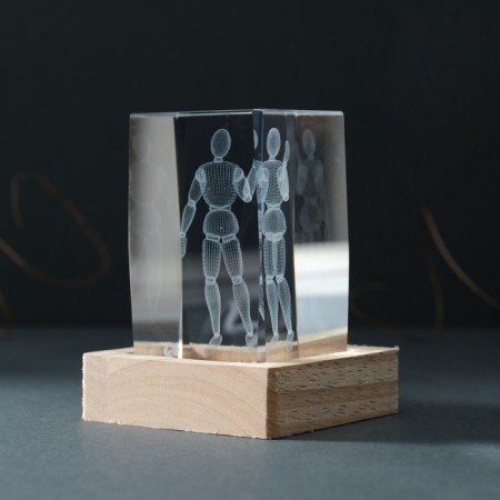 Souvenir Glass backlight "Rectangle. Sharpish person" Standing tree, USB 7x7x10-5