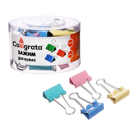 A set of paper clamps, 32 mm, colored, 24 pieces, 4 colors, mix-1