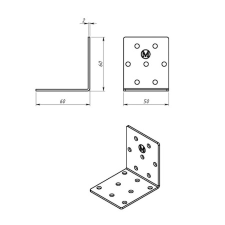Fitty corner, 60x60x50x2 mm, zinc, in packaging 50 pcs.-1
