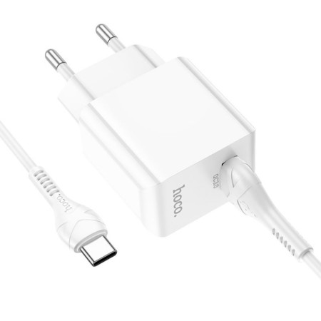 Network charger Hoco C98A, 1 USB, 18 W, QC, Type -C cable - USB, 1 m, white-2