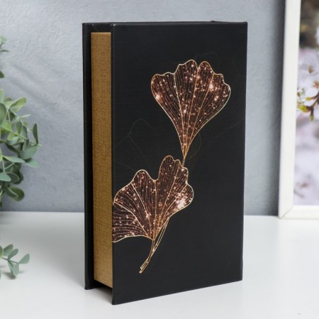 Safe-book wood to the leatherette "Golden petals on black" 21x13x5 cm-3