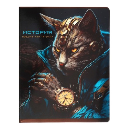 Notebook subject "World of the Future", 48 sheets in a cage, "History", coated cardboard, metallized paint, OFSET block