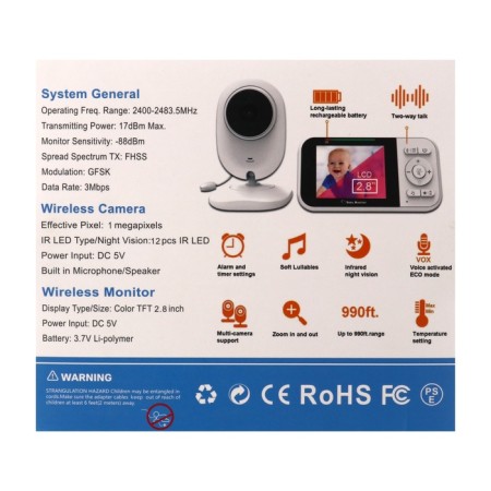 Wireless video with a monitor, screen 2.8 "TFT, bilateral communication, 2100 mAh-15