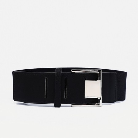 Women's belt, width 5 cm, elastic band, metal buckle, black color