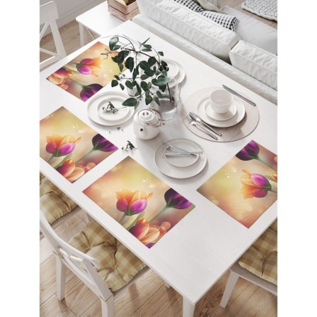 A set of napkins for setting the table “Morning with tulips”, rectangular, size 32x46 cm, 4 pcs