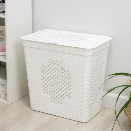 Besnaya basket with a lid "Lux braid", 85 l, 58 × 39 × 57 cm, white color
