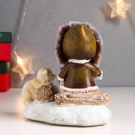 Suvenir Polystone Light "Baby and White Bear - Gathering by the fire" 12.5x8x13.5 cm-5