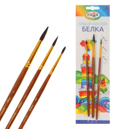 Set of brushes "Squirrel", 3 pieces are round, No. 2.3.4 blister