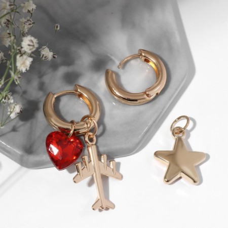 Earrings with the removable element "Transformer" Journey, red color in gold-2