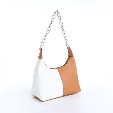Baget bag with zipper, white/brown color-2