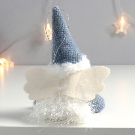 Interior doll "Angel in a fur coat made of grass, in a blue cap and boots" 30x15x5 cm-2