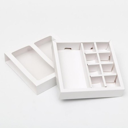 Box for 8 sweets + chocolate, with a window, white, 17 x 5 x 17.5 x 3.7 cm-2
