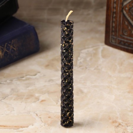 A candle from wax with a basil "attracting good luck and cleaning from negativity", 13x1.7 cm, 1 hour, black-1