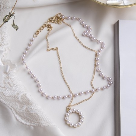 Pearl pearl "chain" Olympia, circle, white color in gold, 40 cm-1