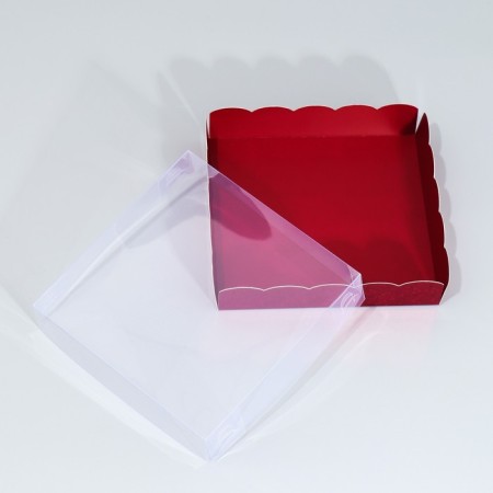 Cookie box, confectionery packaging with PVC lid, “burgundy stars”, 15 x 15 x 3 cm-2