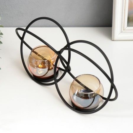 Summary metal, glass for 2 candles "Black circles" D-4 cm 24x7x12 cm-3
