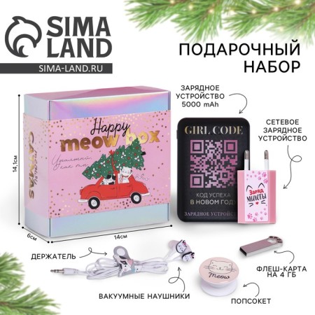 Charger, popcet, headphones, flash drive and plug “Happy Meow Box”, set
