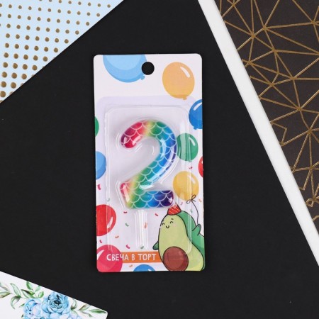 Candle for the cake, number "2", multi -colored, 5.5 x 8 cm.-4