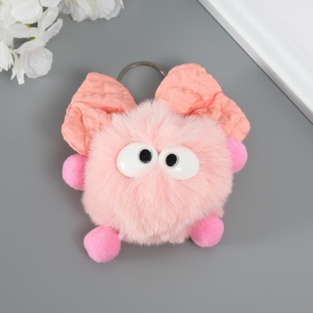 Fluffy on the ring "Masya with a large bow" peach 12x8x8 cm-1