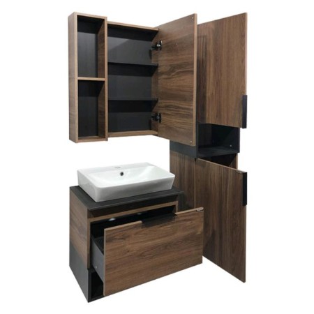 Mirror Cauline Cabinet Comforty Stutgart 60 for the bathroom, dark-brown oak color-2