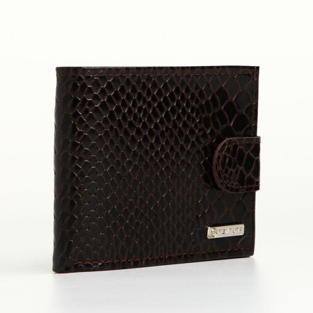 Male purse on the button, Textura, for cards, for coins, brown color