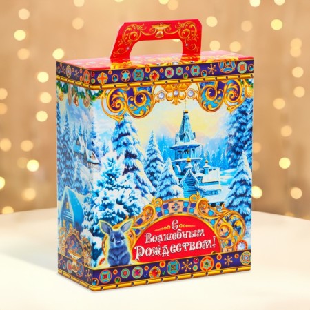 New Year. Gift box New Year's present "Christmas in the Winter Forest" 15.5 x 7 x 19 cm.