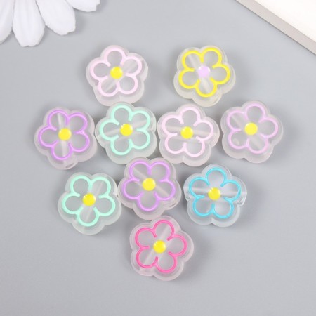 Busina Plastic "Flower with colored staging" matte mix 2x2x0.8 cm
