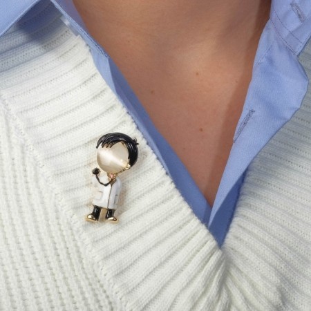 Brooch "Doctor" boy, black and white color in gold-2