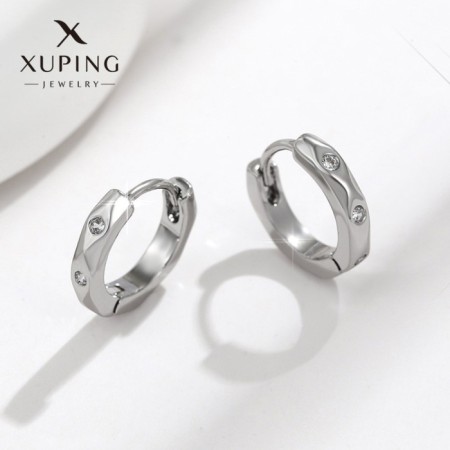 Cooping earrings Xuping Mini, D = 1.3 cm, white color in silver