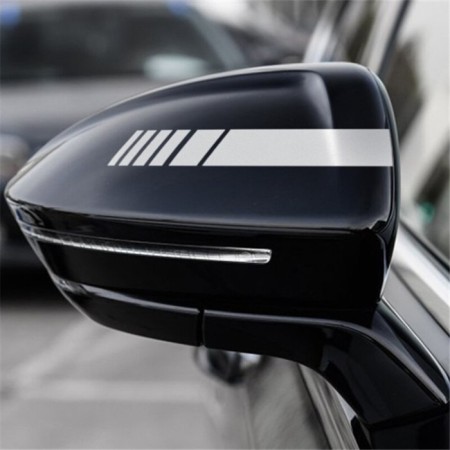Stick on a side mirror of a car, reflective, 14.5 × 3.5 cm, white