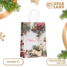 Новый год. Пакет бумажный подарочный новогодний крафт "Новогоднее украшение" 18 х 8 х 25 см.