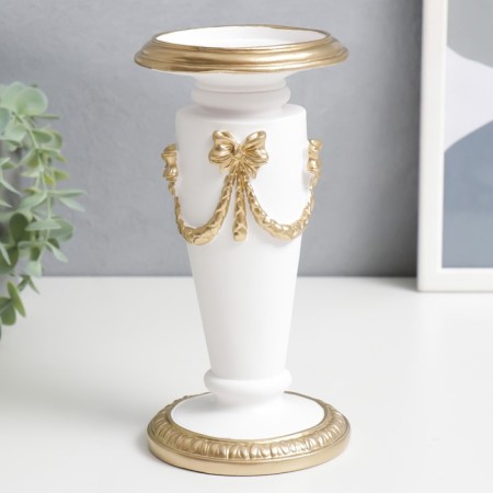 Polystone candlestick for 1 candle "garland with a bow" white with gold 20x10x10 cm-1