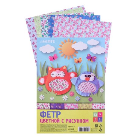 Colored felt is soft with the A4 Devente pattern. "Flower pattern" 5 colors, 5 sheets, thickness 2 mm