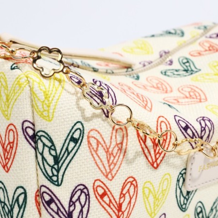 Cross-Body bag with zipper, beige color/multi-colored-3