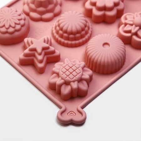 Baking uniform “Flowers”, silicone, 12 cells, 20.5 × 15.6 × 2 cm, pink color-2