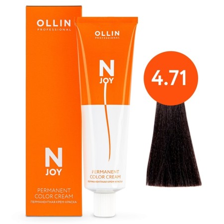 Cream-coloring hair permanent OLLIN Professional N-Joy, tone 4/71, brown-carrier-pepper, 100 ml