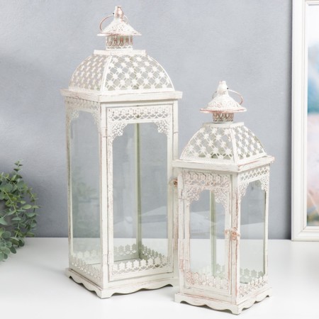 Summary Metal "Lantern - White lace" set 2 pcs white 17x17x52, 13x13x39.5 cm-1
