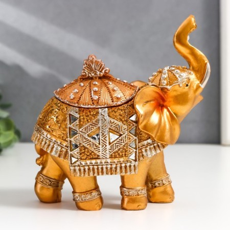 Polystone box "Golden Elephant in the Mirror Popone" 15x13.7x6.5 cm-2