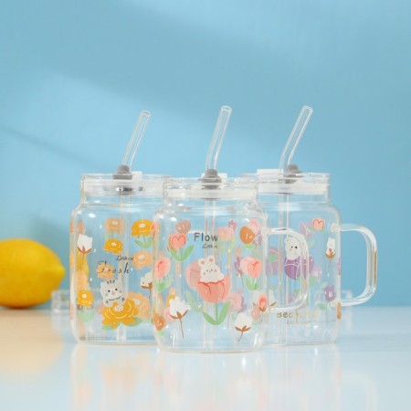 Glass can with a lid and pipe "Fresh", 500 ml, 10.5 × 7 × 12.6 cm, color mix-6